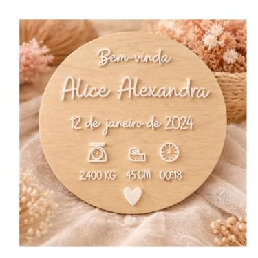 Imagem de Placa de Nascimento Personalizada para Bebê, Redonda em MDF, Decoração de Quarto Infantil/ 25 cm