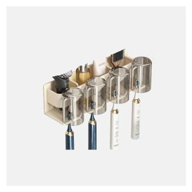 Imagem de Suporte de escova de dentes espaço suporte de escova de dentes de alumínio creme branco suporte de pasta de dente acessórios de banheiro caixa de armazenamento com quatro copos de enxaguante bucal