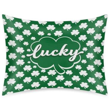 Imagem de Fronha de cetim de dia de São Patrício para cabelo e pele, fronha de seda trevo verde tamanho padrão fronhas sedosas com zíper capa de travesseiro refrescante (50 x 66 cm)