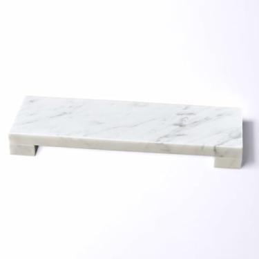 Imagem de Bandeja de mármore para balcão de cozinha – elevação de mármore real feita à mão, bandeja de sabão de banheiro e tábua de servir, pedestal para decoração de casa (Calacatta Branco M)