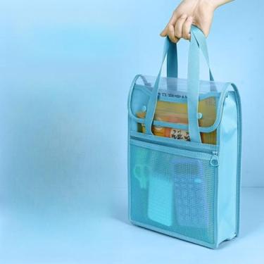 Imagem de Pasta impermeável para documentos com alça, bolsa escolar de mão para provas, materiais e arquivos, grande capacidade, organização prática para estudo e uso diário (azul#B)