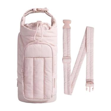 Imagem de KiBcsLic Bolsa para garrafa de água com bolso para celular, universal, acolchoada, portátil, com suporte para garrafa de água e acessórios para copos, Luz Rosa