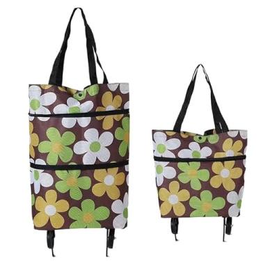Imagem de Carrinho Dobrável Portátil para Compras com Rodas | Sacola de Feira Leve e Compacta até 10kg(Flor de café)