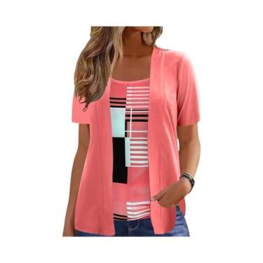 Imagem de Camiseta Elegante plus Size Com Estampa Geométrica, Design De Patchwor