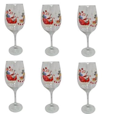 Imagem de Kit 6 Taças De Vidro Vinho 490 Ml De Natal Presente Trenó