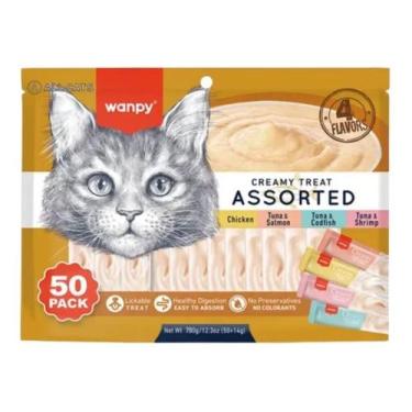 Imagem de Petisco Cremoso Gatos Wanpy Sabores Variados 50unid