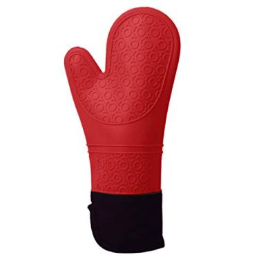 Imagem de Luvas de Forno Silicone Alta Resistência ao Calor com Forro Algodão Patchwork para Cozinhar Assar e Grelhar Utensílios Cozinha