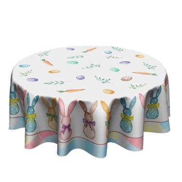 Imagem de Toalha de mesa Happy Easter Bunny Primavera Colorida Buffalo Xadrez Toalha de Mesa Redonda 152 cm Ovos de Páscoa Felizes Coelho Toalha de Mesa para Decoração de Cozinha de Fazenda Tecido Poliéster