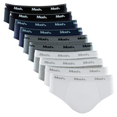 Imagem de Kit 10 Cuecas Slip Alg El D, Mash, Masculino, Azul Marinho/Branco/Cinza/Cinza Mescla/Preto, GG