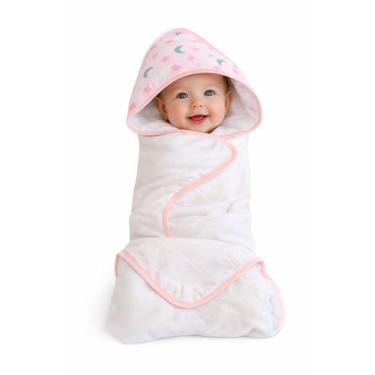 Imagem de Toalha de Banho com Capuz para Bebê, Estampa Céu, 70x70cm, Forro Fralda 100% Algodão, Absorvente, Hipoalergênica e Macia (rosa)