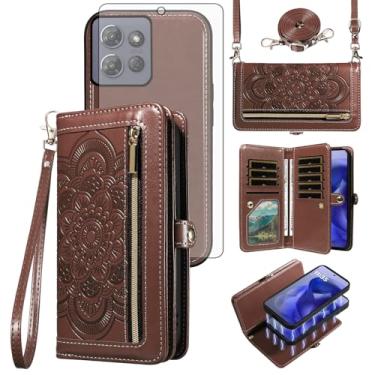 Imagem de Asuwish Capa de celular para Motorola Moto G 5G 2025 com zíper carteira destacável com protetor de tela de vidro temperado, alça transversal para pulso mandala flor flip porta-cartões G5G 5 G G5
