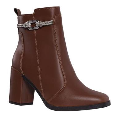 Imagem de Bota Feminina Salto Bloco Grosso Cano Curto Coturno Brilho - LAZZLU', 