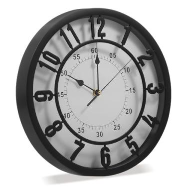 Imagem de Relógio de parede retrô de 30 cm, relógio redondo decorativo, relógios clássicos silenciosos sem tique-taque para sala de estar, quarto, cozinha, escola, decoração de casa rústica (preto)