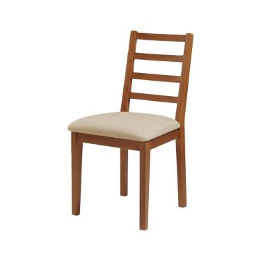 Imagem de Cadeira De Jantar Em Madeira Maciça Aline Estofado Linho Bege - Mel - Marrom