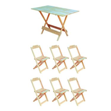 Imagem de Conjunto Mesa De Madeira Dobravel 120X70 Sem Pintura/Crua 6 Cadeiras - Marrom