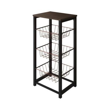 Imagem de Fruteira De Chão Cozinha Desmontada Aço Preto Cesto Cobre Tampo Amêndoa Madri - Cor: Preto