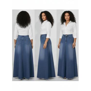 Imagem de Saias Jeans com Botões Elegante Moda Evangélica - Estrela, 42