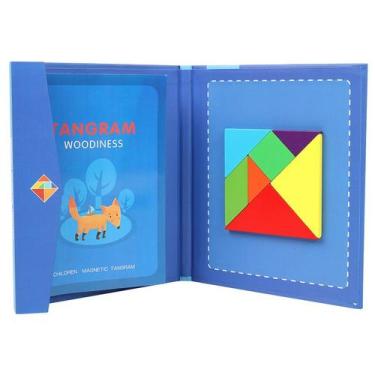 Imagem de Quebra-cabeça magnético Tangram educacional de madeira para crianças -