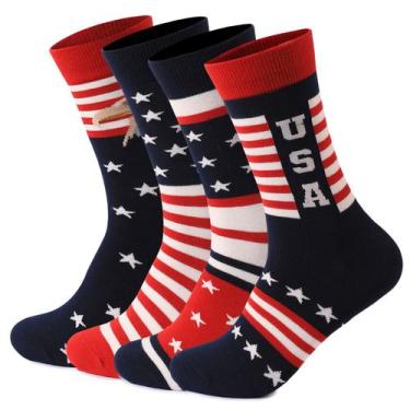 Imagem de Conjunto de 4 pares de meias redondas Patriotic USA Flag em algodão pe