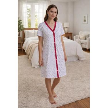 Imagem de Camisola de Malha Aberta na Frente Vestido Amamentação Cirurgia - Sem 