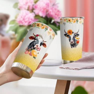 Imagem de Caneca de café Tumbler Oasisdream 600mL com estampa de vaca