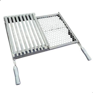 Imagem de Grelha Mista Moeda Parrilla 60x43 Peixe Frango Aço Inox Resistente - P