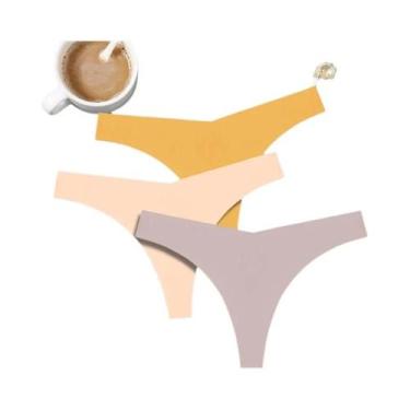 Imagem de Calcinhas Femininas De Seda Gelada Sem Costura, Kit Com 3 Peças, Cintu