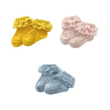 Imagem de Meias Curtas De Algodão Respirável Para Meninas Com Renda E Babados, 3