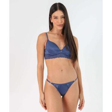 Imagem de Calcinha String Canelada Recorte Renda Marisa Azul-71078, Azul, P