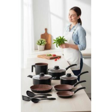 Imagem de Jogo Panelas Antiaderente Preto 10 Pçs C/ Utensílios - Congratulations