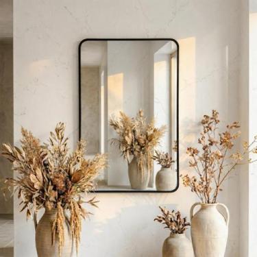 Imagem de Espelho Grande Decorativo Banheiro e Sala Retangular Dourado com Moldu