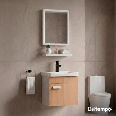 Imagem de Gabinete Armário Banheiro Completo Impermeável 43x40cm Cuba Espelho Pr