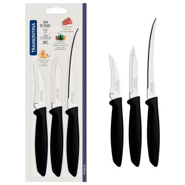 Imagem de Conjunto de Facas Plenus para Tornear Legumes Frutas e Tomate em Aço Inox e Polipropileno Preto Tramontina