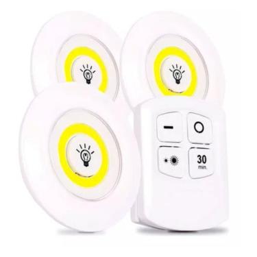 Imagem de Kit Lâmpada Luminária Adesivo Sem Fio Controle Remoto 3 Led - bigeterd