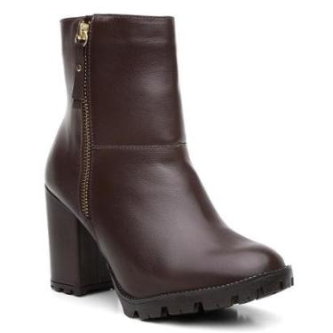 Imagem de Bota Coturno Feminina Couro Zíper Cano Médio Lisa Casual-Feminino