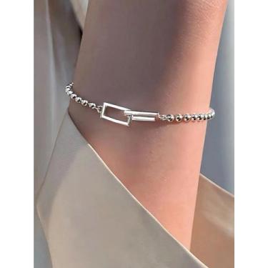 Imagem de Pulseira Feminina De Prata Esterlina 925 Com Contas Geométricas, Joia 