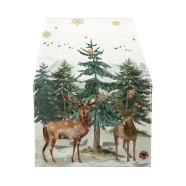 Imagem de Caminho De Mesa De Linho Com Estampa De Natal, Decoração Para Mesa De 