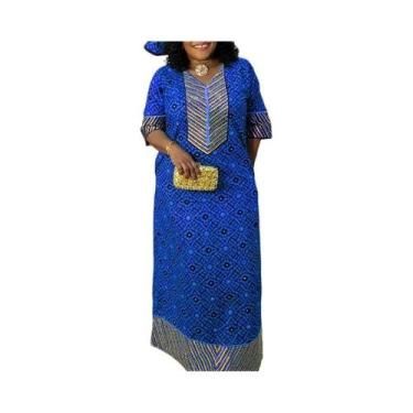 Imagem de Vestido Maxi Boêmio Estampado Para Mulheres, Decote Em V, Manga Curta,