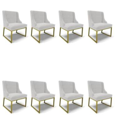 Imagem de Cadeira Sala de Jantar Industrial Dourado kit 8 Liz Veludo D03 - D'Ros