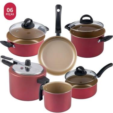 Imagem de Jogo De Panelas 6 Peças Com Panela De Pressão 4,5L Cereja - Aluminio N