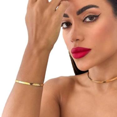 Imagem de Bracelete Pulseira Feminina Liso Bijuterias Femininas banho Ouro 18k P