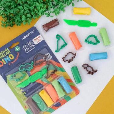 Imagem de Kit massa de modelar dino c/6 cores + 5 moldes - leoeleo