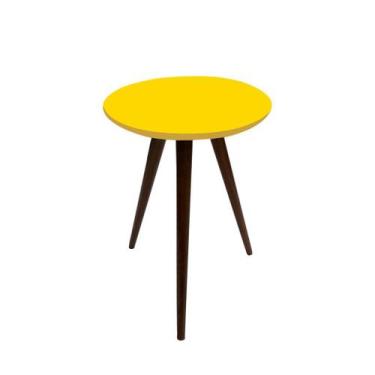Imagem de Mesa de Canto/Lateral Tampo de Vidro Pés Madeira 42x63 - Dia Designer,