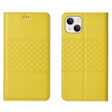 Imagem de LAHappyL Capa carteira flip para iPhone 13 Pro Max/13 Pro/13/13 Mini capa protetora de couro legítimo com função de suporte para cartões, absorção magnética oculta, amarela, 13 6,1 polegadas