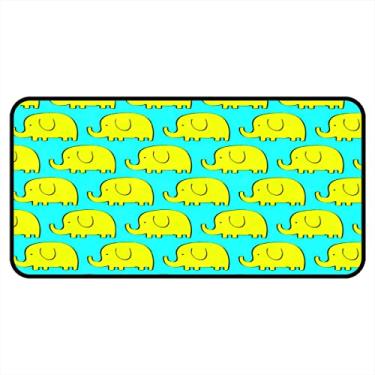 Imagem de Tapetes de cozinha fofos de desenho animado amarelo elefante padrão tapetes e tapetes antiderrapantes para cozinha, chão de casa, escritório, pia, lavanderia, 182 x 61 cm
