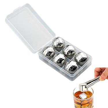 Imagem de HIOD Pedras de uísque de futebol em aço inoxidável reutilizáveis cubos de gelo para bar de cozinha em casa Whisky e vinho, 6 peças