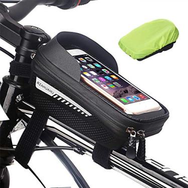 Imagem de Bolsa de bicicleta para quadro frontal bolsa de bicicleta impermeável suporte de telefone para bicicleta bolsa de tubo superior capa de telefone de bicicleta acessórios bolsa de guidão com EVA rígido e tela sensível ao toque