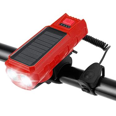 Imagem de bicicleta, bicicleta e buzina à prova d'água recarregável com energia solar e USB com exibição energia, Luzes bicicleta LED 400 lúmens para passeios