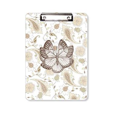 Imagem de Borboleta rosa pálido simples com flores prancheta pasta bloco de escrita placa de suporte A4