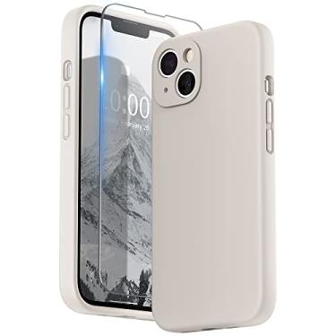 Imagem de SURPHY Capa compatível com iPhone 13 com protetor de tela, (proteção da câmera e forro de microfibra macia), capa de telefone de silicone líquido 6,1 polegadas 2021, pedra